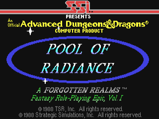 Advanced Dungeons & Dragons Pool of Radiance title screen for Commodore 64
